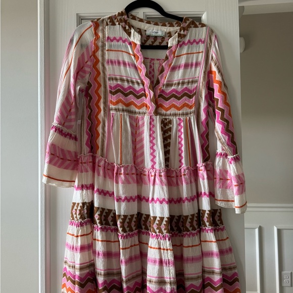 Devotion Twins Pink and Brown Zigzag Patterned Dress - Picture 1 of 4